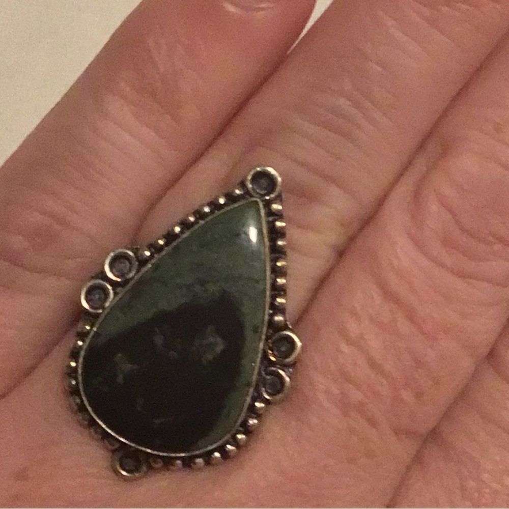 Teardrop Stone Sterling Silver Aztec Ring